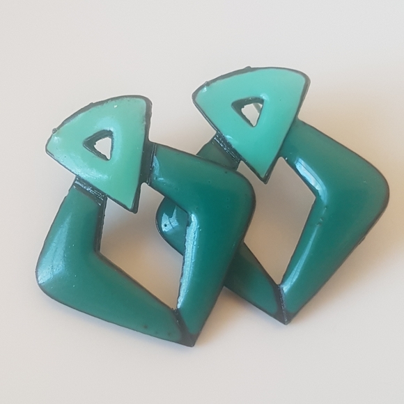 Geometric Teal Earrings - Picture 3 of 7